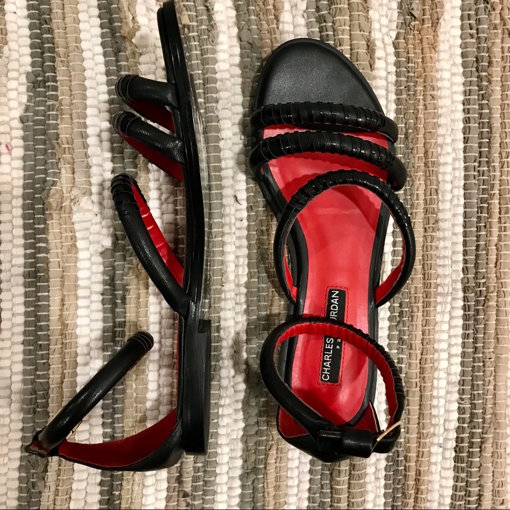 Charles Jourdan black leather ankle wrap sandals - Picture 8 of 15
